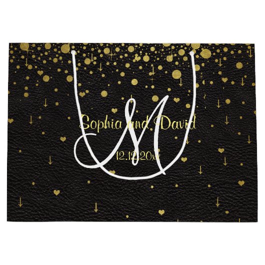 Trouw Uitnodigingen | Gouden Confetti Monogram Large Cadeautasje (Voorkant)