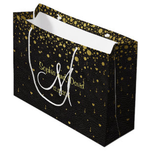 Trouw Uitnodigingen   Gouden Confetti Monogram Large Cadeautasje