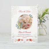 trouw uitnodigingen Save the Date aquarel flora (Staand voorkant)