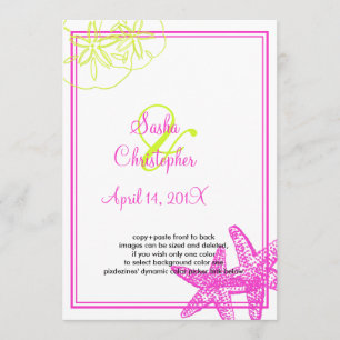 Trouw uitnodigingen Zand+Zee/limiet groen+fuchsia