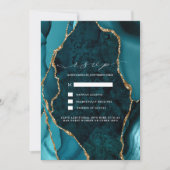 Trouw uitnodigingskaart Teal, Marmer & Goud Agate  Kaart (Voorkant)
