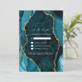 Trouw uitnodigingskaart Teal, Marmer & Goud Agate  Kaart (Staand voorkant)