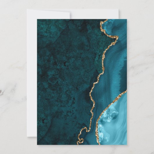 Trouw uitnodigingskaart Teal, Marmer & Goud Agate  Kaart (Achterkant)
