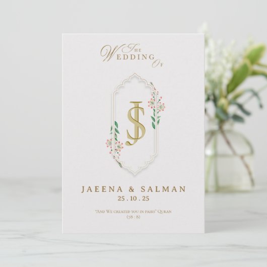 Trouw uitprintbare sjabloon met monogram kaart (Staand voorkant)