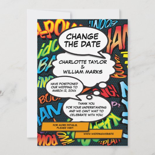 Trouw uitstel Stripboek Modern Save The Date (Voorkant)