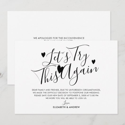 Trouw uitstel Wijziging van datum Probeer dit opni Aankondiging (Voorkant / Achterkant)