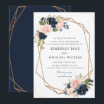 Trouw-uitstelkaart met Navy- en roze bloemmotief Kaart<br><div class="desc">Een Navy- en roze bloemendesign met waterverf bloemen. De tekst en kleuren kunnen worden aangepast.</div>