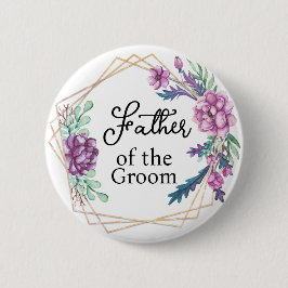Trouw vader paarse bloemstuk bruiloft ronde button 5,7 cm