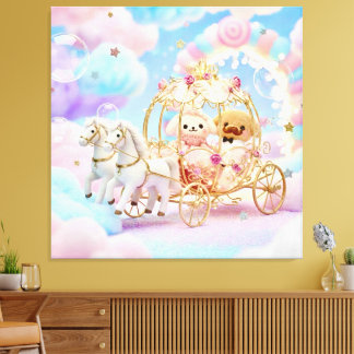 Trouw van een schattige puppy sprookjeskoets canvas afdruk