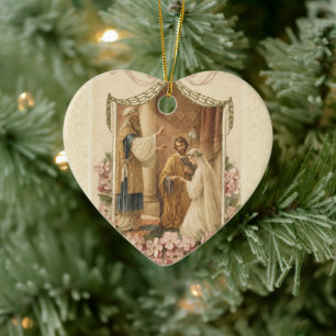 Trouw van Maria en Jozef Huwelijk Antiek Keramisch Ornament