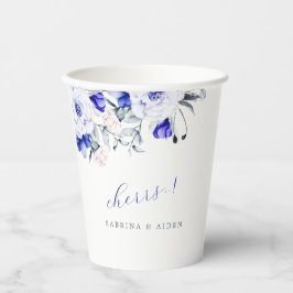 Trouw van Royal Blue Ivory Floral Papieren Bekers