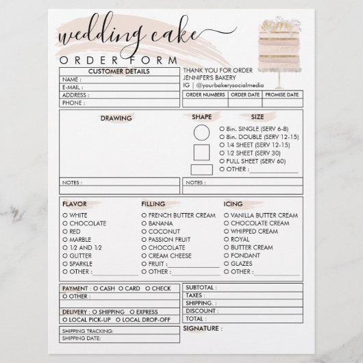 Trouw Verjaardag Bakkerij Cake Bestelformulier Flyer (Voorkant)