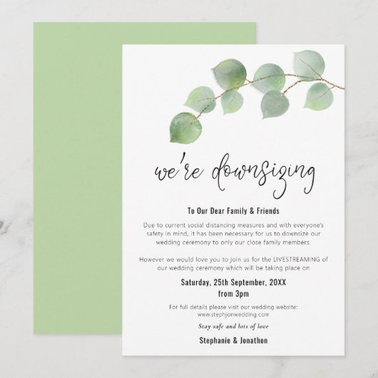 Trouw Verkleining Modern Script Eucalyptus Aankondiging (Voorkant / Achterkant)