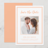 Trouw Verloofd Koppel Vierkant Foto Perzik Wit Save The Date (Voorkant / Achterkant)