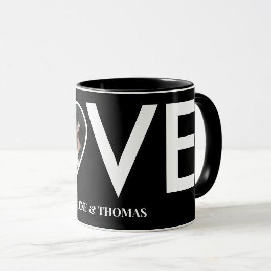 Trouw Verlovings Aangepaste Foto Zwarte Hart Kader Mok (Voorkant rechts)