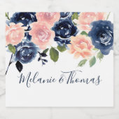 Trouw & Verlovingsfeest met Roze & Marine Bloemen Bier Etiket (Enkel label)