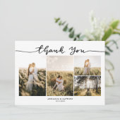 Trouw Vier Foto's Elegante Dankjewel Script Bedankkaart (Staand voorkant)