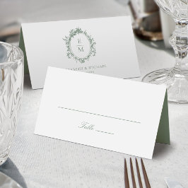 Trouw Vintage Crest Monogram Botanische Groene Tro Plaatskaartje