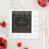 Trouw Vintage Goud Zwart Art Deco Fleur-de-lis Servet (Insitu)