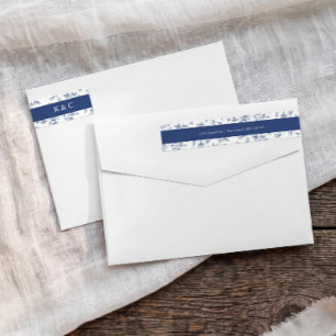 Trouw Vintage Navy Blauwe Bloemige Retouradreslabe