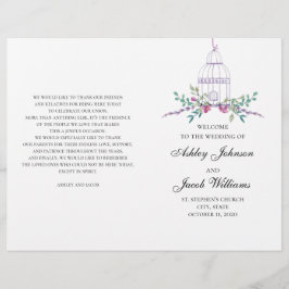 Trouw vogelhoek programma gevouwen. Paarse bloemen