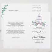 Trouw vogelhoek programma gevouwen. Paarse bloemen (Voorkant / Achterkant)