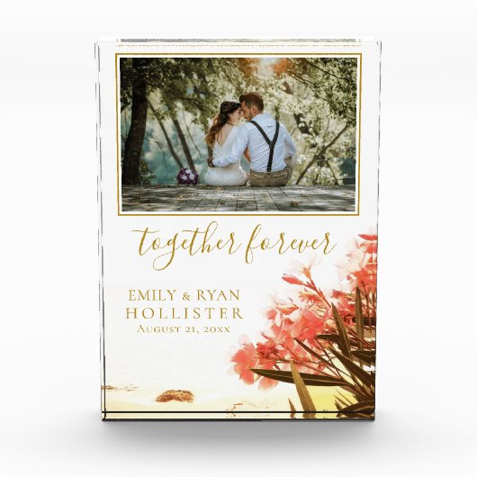 Trouw voor altijd Gouden Script Oleander Bloem Fotoblokken (Voorkant)