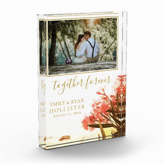 Trouw voor altijd Gouden Script Oleander Bloem Fotoblokken (Links)