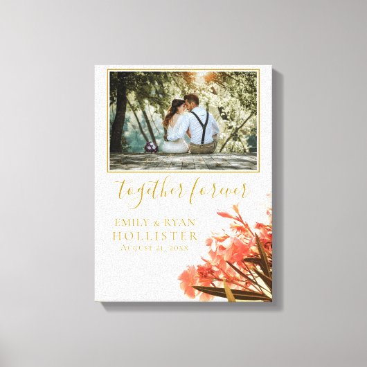 Trouw voor altijd gouden script oleander bloemen canvas afdruk (Voorkant)