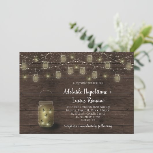 Trouw vuurvliegjes metsen potten slingerlichtjes kaart (Staand voorkant)