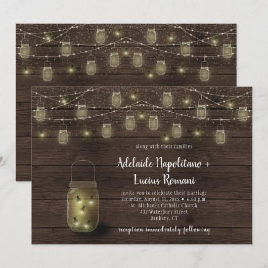 Trouw vuurvliegjes metsen potten slingerlichtjes kaart (Voorkant / Achterkant)