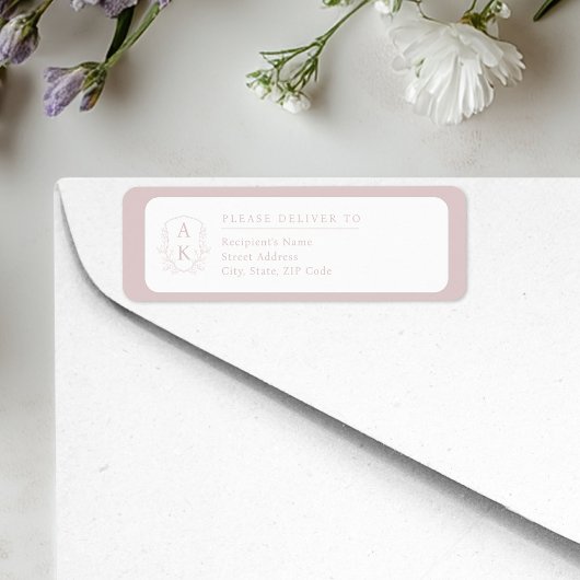 Trouw Wapen Monogram Roze Roze Retouradres Etiket