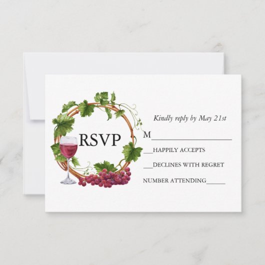 Trouw Waterverf Druivenranken Krans Burgundy RSVP Kaartje (Voorkant)