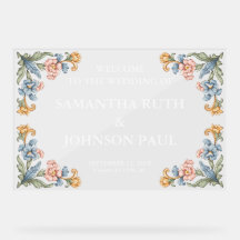 Trouw Welkom Acrylaat Bord Vintage Bloemen