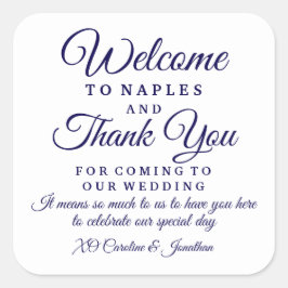 Trouw Welkom Bedankt Hotel Zakje met Eigen Opdruk  Vierkante Sticker