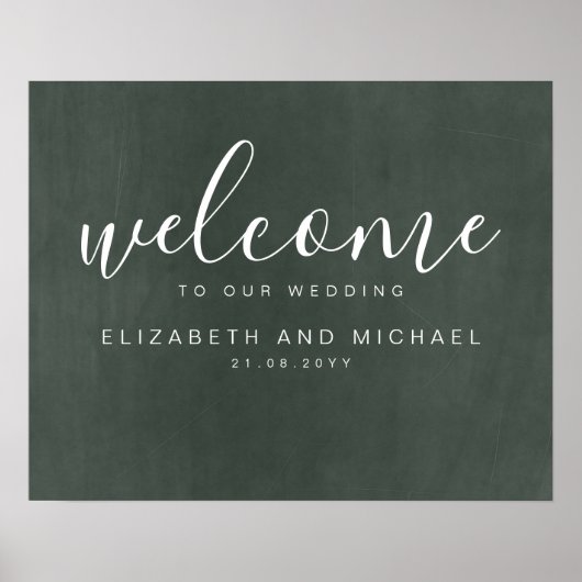 Trouw Welkom Bord Burgundy Blauwe Bloemen Poster (Voorkant)