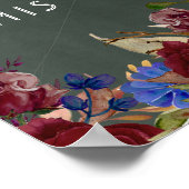 Trouw Welkom Bord Burgundy Blauwe Bloemen Poster (Hoek)