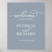 Trouw Welkom Bord | Chic Script Stof Blauw Poster (Voorkant)