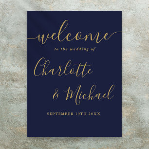 Trouw welkom bord in Navy Blue en goud schrift Poster