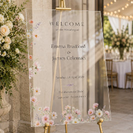 Trouw Welkom Bord met Fantasievolle Wilde Bloemen