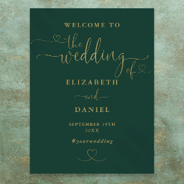 Trouw welkom bord met smaragdgroen en gouden hart  poster