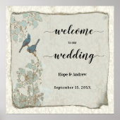 Trouw Welkom Bord met Turquoise Liefdes Vogels Poster (Voorkant)