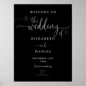 Trouw welkom bord met zwart-wit hart script poster (Voorkant)