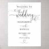 Trouw welkom bord met zwart-wit hart script poster (Voorkant)