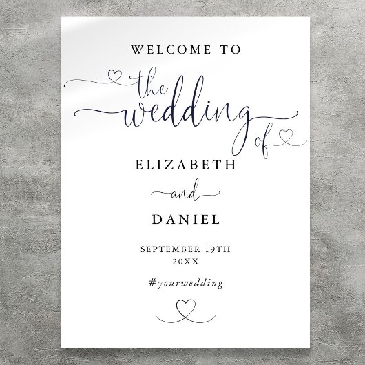 Trouw Welkom Bord met Zwarte en Witte Hart Script Poster