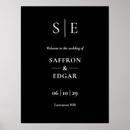 Trouw Welkom Bord met Zwarte en Witte Monogram Poster