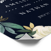 Trouw Welkom Bord Modern Botanisch Navy Poster (Hoek)