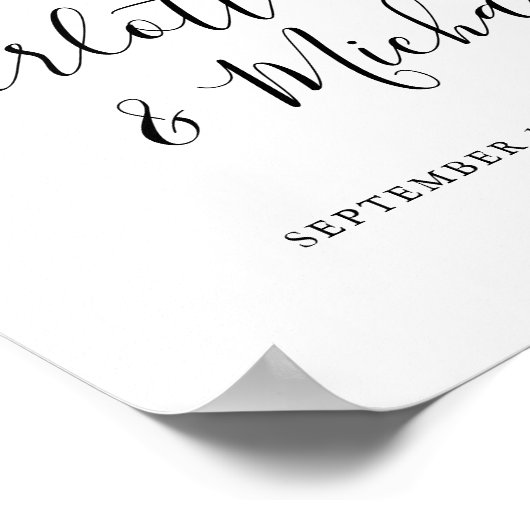 Trouw Welkom Bord Zwart Wit Script Poster (Hoek)