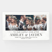 Trouw Welkom Eenvoudig Chic Script 3 Foto Collage Spandoek (Horizontaal)