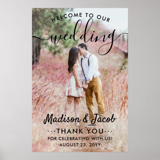 Trouw Welkom Eenvoudig Modern Zwart Schrift Foto Poster (Voorkant)